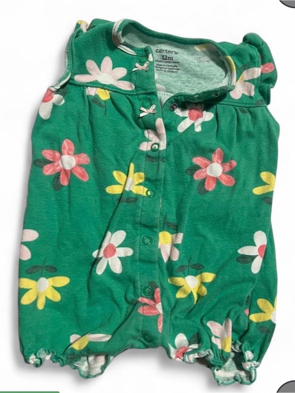 Carter's Green Floral Baby Girls 12 months front snap onesie NWOT